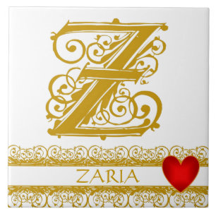 Z Monogram naam Gold Lace Red Heart Sjabloon Tegel Tegeltje