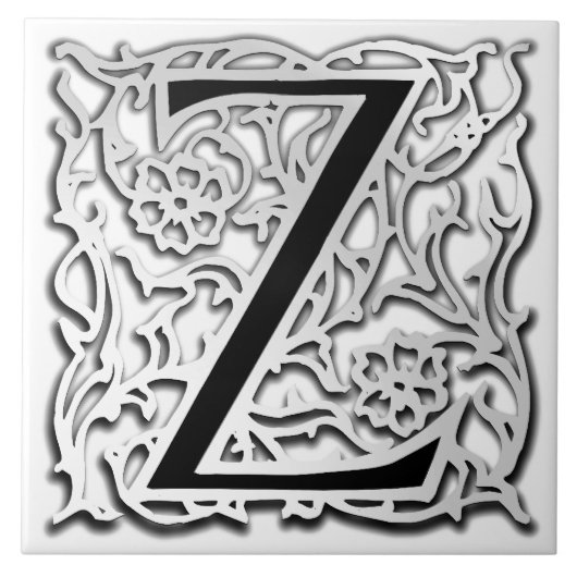 Z Monogram "Silver Besque" keramische Tegel Tegeltje (Voorkant)