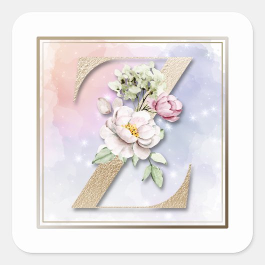 Z Monogram Witte Roos Vierkante Sticker (Voorkant)