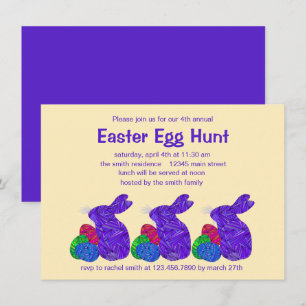 Z Paarse Paashaas Easter Egg Hunt Party Kaart