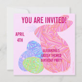 Z Pink Bunny Easter dan met Birthday Party Invite Kaart (Achterkant)