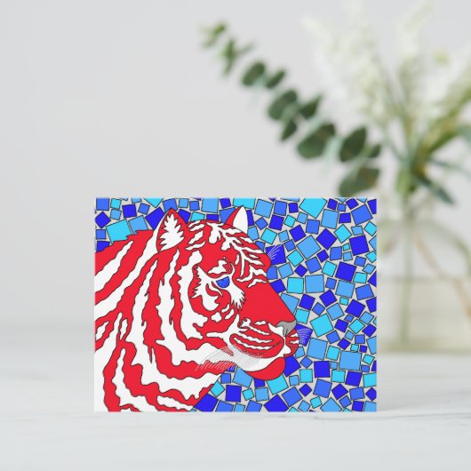 Z Red White en Blue Patriotic Tiger Artsy Briefkaart (Staand voorkant)