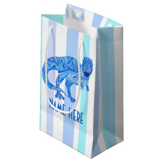 Z T-Rex Dinosaurus Kleurrijke Prehistorische Strep Klein Cadeauzakje (Voorkant Gekanteld)