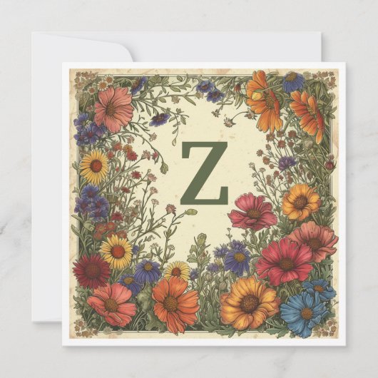 "Z" Verdigris Groen: Bloom & Monogram Feestdagenkaart (Voorkant)