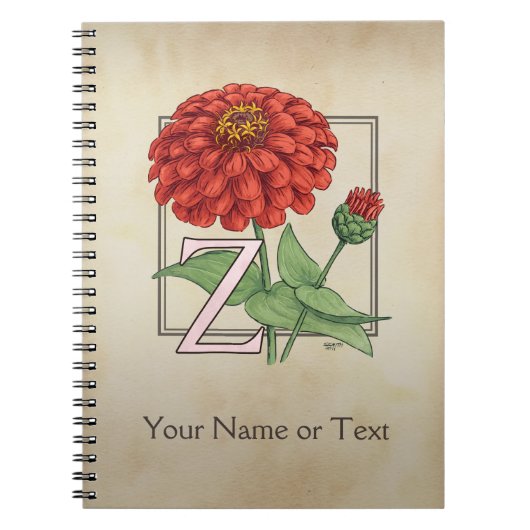 Z voor Zinnia Flower Alphabet Monogram Notitieboek (Voorkant)