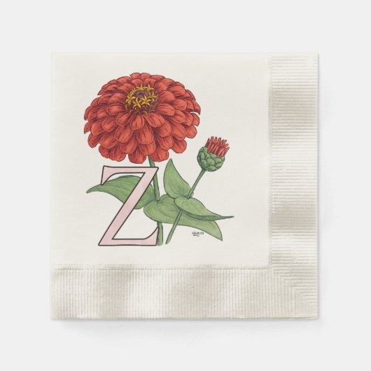 Z voor Zinnia Flower Monogram Floral Art Servet (Voorkant)