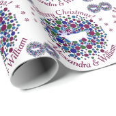 Z White Reindeer Cariou Polka Dot Kerstnaam Cadeaupapier (Rol Hoek)