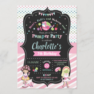Za Pamper Party Birthday Invitations Girls Kaart