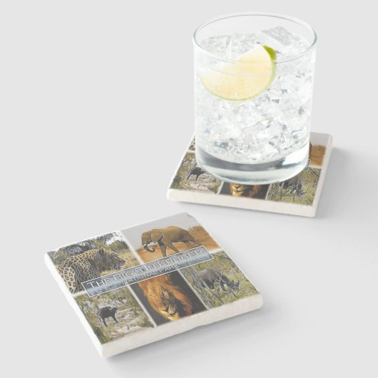 ZA * ZUID-AFRIKA - DE GROTE 5 in KRUGER N.P. Stenen Onderzetter (Zijkant)