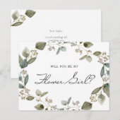 Zaad Eucalyptus Krans Wees Mijn Bloemenmeisje Uitnodiging Briefkaart (Voorkant / Achterkant)