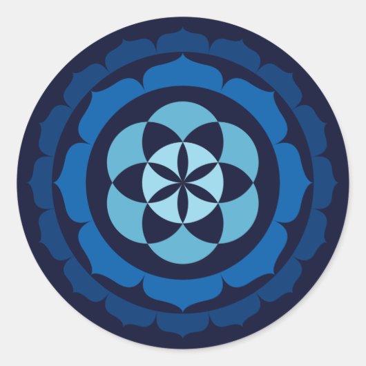 Zaad van het leven in Dubbele Lotus - Blauw Ronde Sticker (Voorkant)