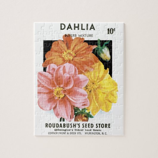 zaadpakketkunst, Dahlia Garden Flowers Legpuzzel (Verticaal)