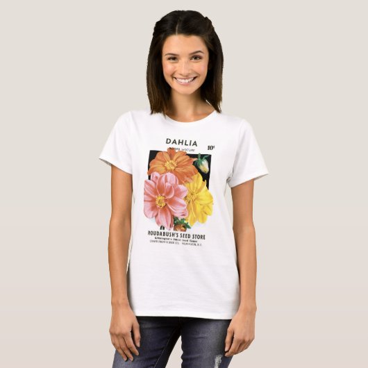 zaadpakketkunst, Dahlia Garden Flowers T-shirt (Voorkant volledig)