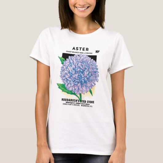  zaadpakketkunst, Paarse asterbloemen T-shirt (Voorkant)