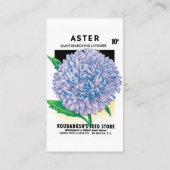  zaadpakketkunst, Paarse asterbloemen Visitekaartje (Achterkant)