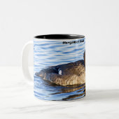 Zaagbek eend tweekleurige koffiemok (Voorkant links)