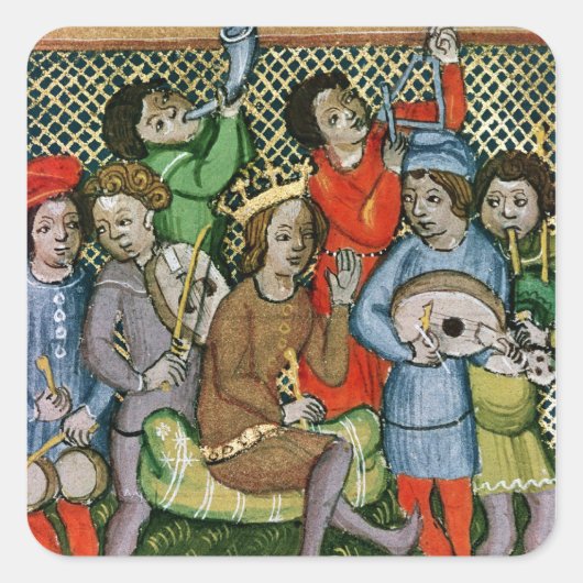 Zaaide menigte omringd door muzikanten vierkante sticker (Voorkant)