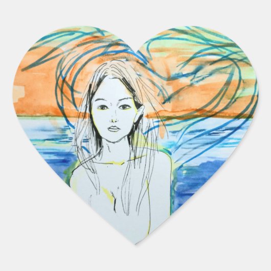 Zaaivogels (Waterverf, inkt) Hart Sticker (Voorkant)