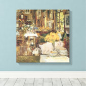 Zaal bloemen van Childe Hassam,  Kunst Canvas Afdruk (Insitu (Houten vloer))