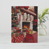 Zaal met steenhaard, kerstinstelling feestdagenkaart (Staand voorkant)