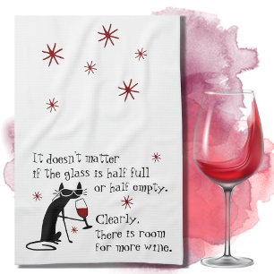 Zaal voor meer wijn Funny Quote met zwarte kat Theedoek