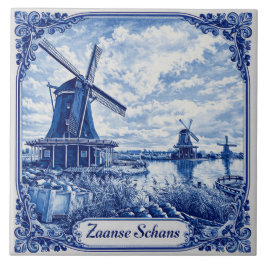 Zaanse Schans Delft Blue style ceramic tile Tegeltje