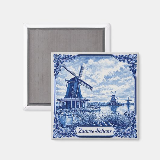 Zaanse Schans Delft Blue style magnet (Voorkant / Achterkant)