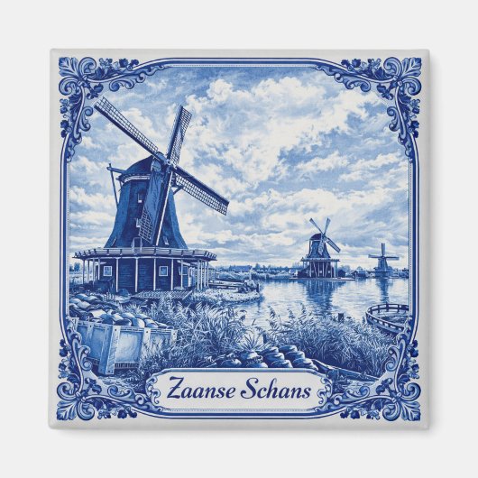 Zaanse Schans Delfts Blauwe magneet (Voorkant)