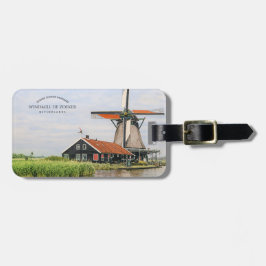 Zaanse Schans Molen Aquarel Nederlands Erfgoed Bagagelabel