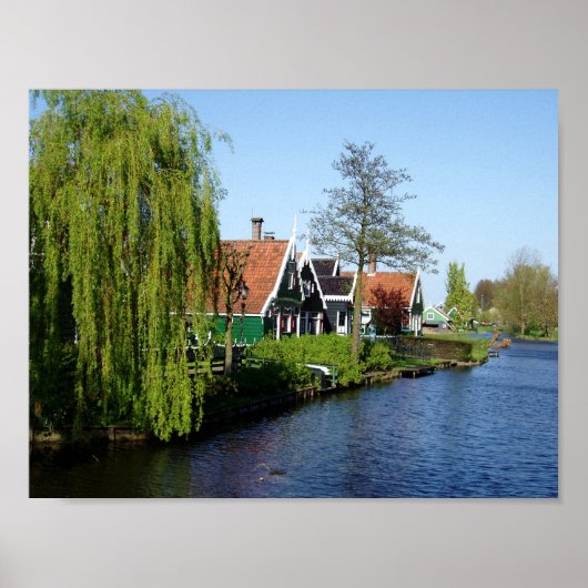 Zaanse Schans Nederlandse houtkaphuizen in groen e Poster (Voorkant)