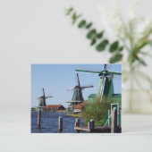 Zaanse Schans Nederlandse windmolens groen en wit Briefkaart (Staand voorkant)