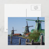 Zaanse Schans Nederlandse windmolens groen en wit Briefkaart (Voorkant / Achterkant)