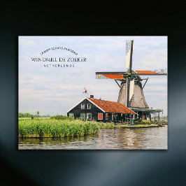Zaanse Schans Windmolen Aquarel Nederlands Erfgoed Feestdagenkaart
