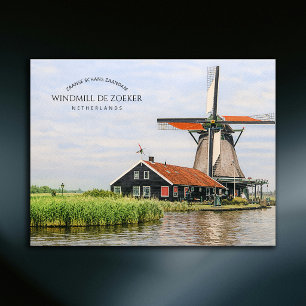 Zaanse Schans Windmolen Aquarel Nederlands Erfgoed Feestdagenkaart