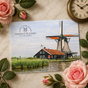 Zaanse Schans Windmolen Aquarel Nederlands Erfgoed Feestdagenkaart