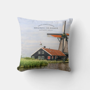 Zaanse Schans Windmolen Aquarel Nederlands Erfgoed Kussen