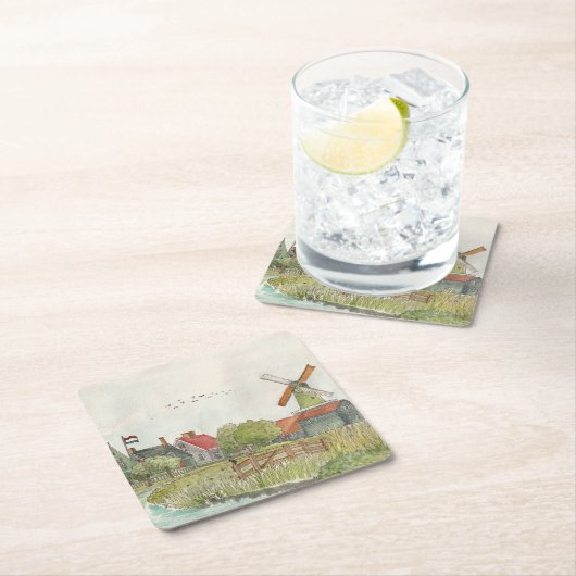 Zaanse Schans Zaandam Netherlands Waterverf Poste Kartonnen Onderzetters (Insitu)