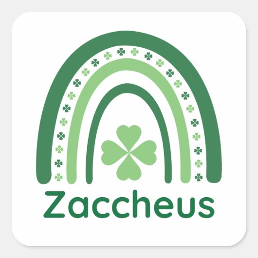 Zaccheus Naam Clover Boho Rainbow Vierkante Sticker (Voorkant)