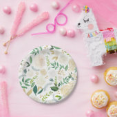 Zach Bloemenmotief met Groene Tinten Wit Papieren Bordje (Feest)