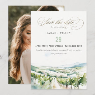 Zach landschaps trouwfoto met zachte waterverf save the date
