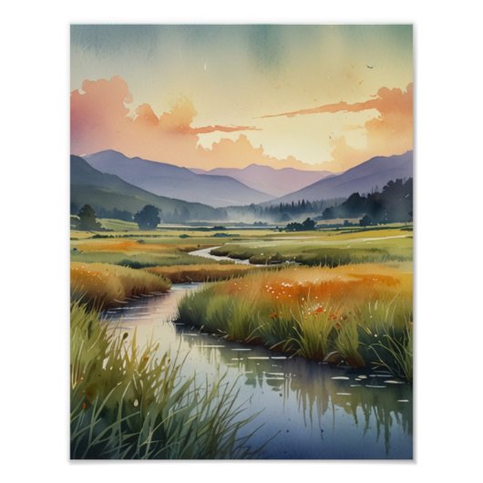 Zach Waterverf Dromerig Landschap Foto Afdruk (Voorkant)
