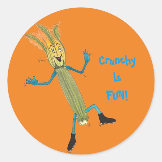 'Zach Zucchini' Glanzende ronde Sticker (Voorkant)