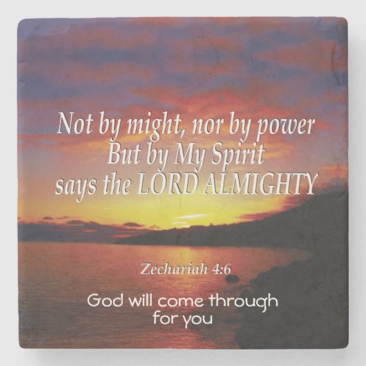 Zacharia 4 NIET DOOR Christelijk Inspirerend Stenen Onderzetter (Voorkant)