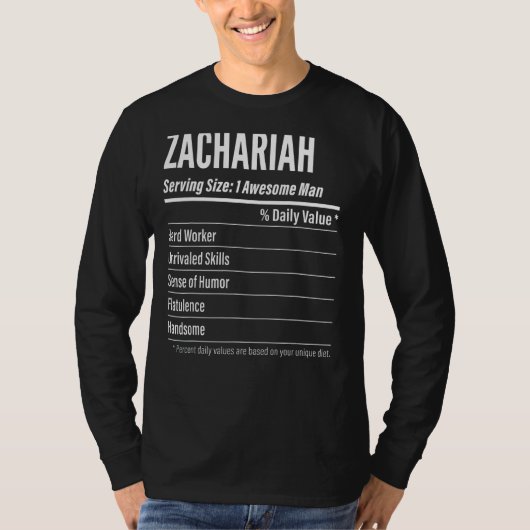 Zachariah Serving Maat Voeding Etiket Calorieën T-shirt (Voorkant)