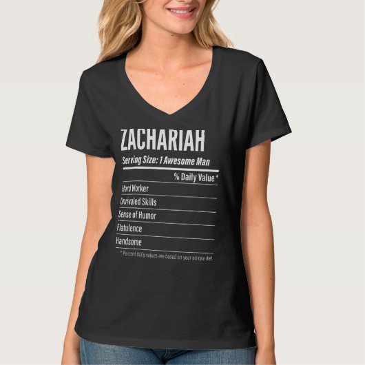 Zachariah Serving Maat Voeding Etiket Calorieën T-shirt (Voorkant)