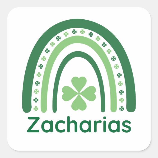Zacharias Name Clover Boho Rainbow Vierkante Sticker (Voorkant)