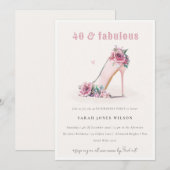 Zacht 40 Fabulous Blush High Heels Floral Birthday Kaart (Voorkant / Achterkant)