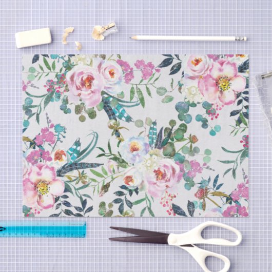 Zacht aangetaste Waterverf Rozen en veren Tissuepapier (Craft)