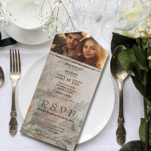 Zacht Abstract Botanisch Grijs Groen Minimalist All In One Uitnodiging