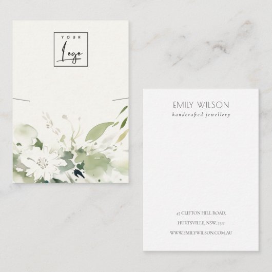 Zacht Abstract Groen Bloemen Ketting Logo Display Visitekaartje (Voorkant / Achterkant)